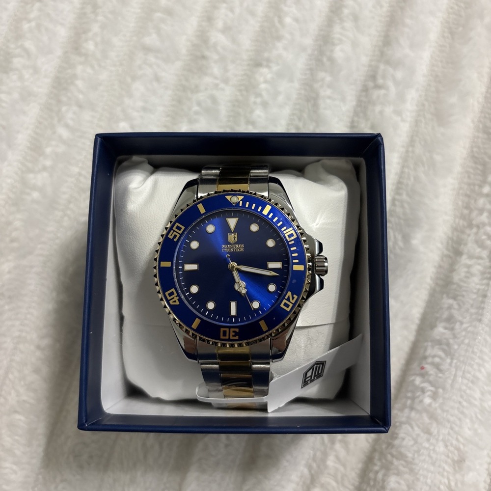 Montres Prestige Men's Watch (Model MPW-0084) - Two-Tone & Sunburst Blue